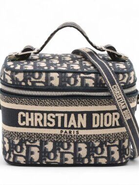 Christian Dior Oblique Canvas Two-Way Vanity Bag Navy Blue
